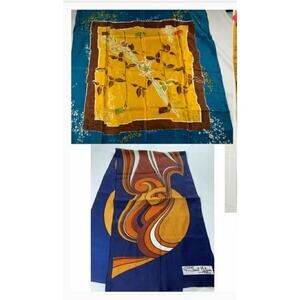 2 Women’s vintage scarves blue & gold BG Creation P. Saint Hilaire Paris